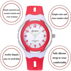 Kids Waterproof Learning Time Wrist Watch-Red