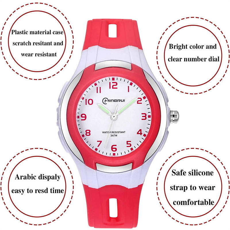 Kids Waterproof Learning Time Wrist Watch-Red