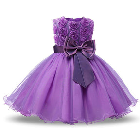 Girl Sleeveless Lace 3D Flower Tutu Holiday Princess Wedding Dresses-Purple