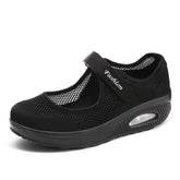 Women Casual Air Cushion Sneakers Velcro Mary Jane Shoes-Black