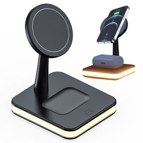 Magnetic 2-in-1 Wireless Charging Station 15W Fast Charge for iPhone 13/12 AirPods-Black