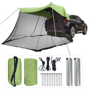 Portable Car Awning Sun Shelter with Mosquito Net for Camping-Green