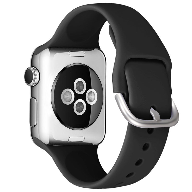 Silicone Sport Replacement Strap with Classic Clasp for iWatch Series SE 6 5 4 3 2 1-Black