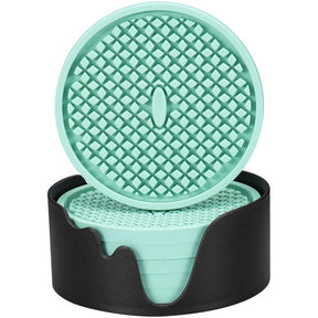 Silicone Drink Coasters Set of 6 in Holder for Drinks Insulation Absorbent Coaster Protect Cup-Mint Green