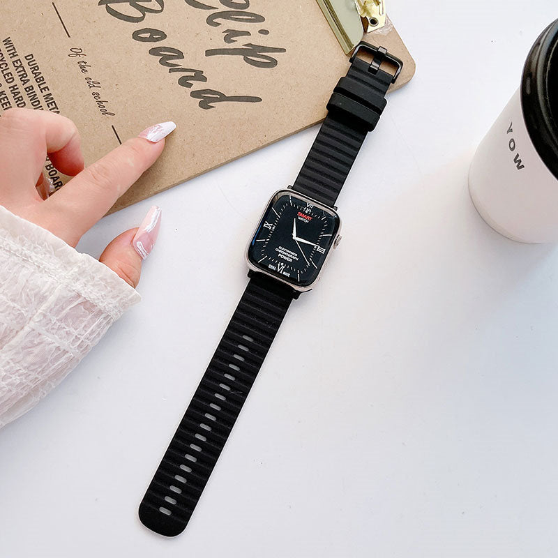Silicone Wave Pattern Watch Band Compatible with Apple Watch- Black