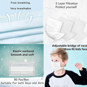 50Pcs Disposable Face Masks For Kids-White