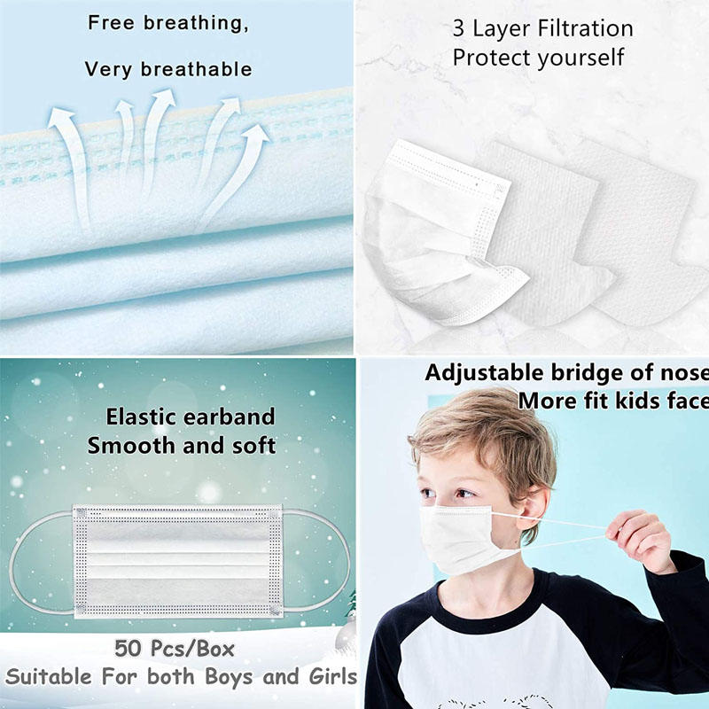 50Pcs Disposable Face Masks For Kids-White