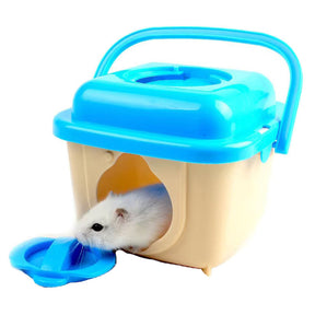 Portable Carrier Hamster Case Cage With Snacks-Blue Flat Top