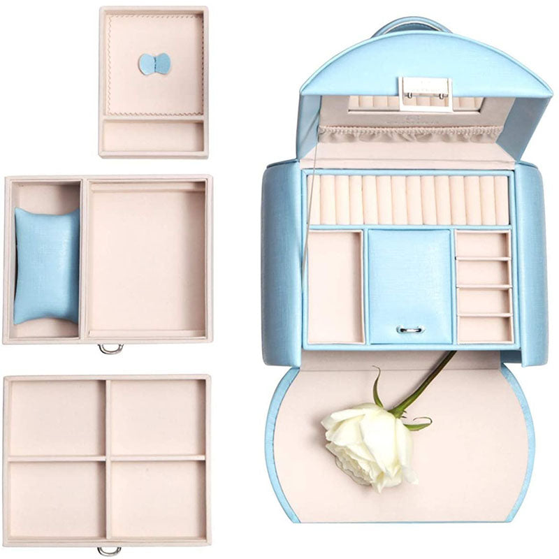 Princess Style Jewelry Box Multi-layer Large Capacity Fabulous Girls Gift-Sky Blue