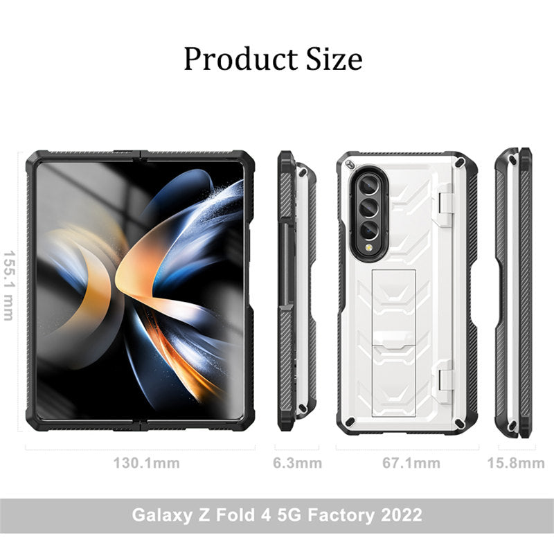 7.6inch Armorer Phone Case Full-Wrap with Kickstand Pen Slot for Galaxy Z Flip 4-White