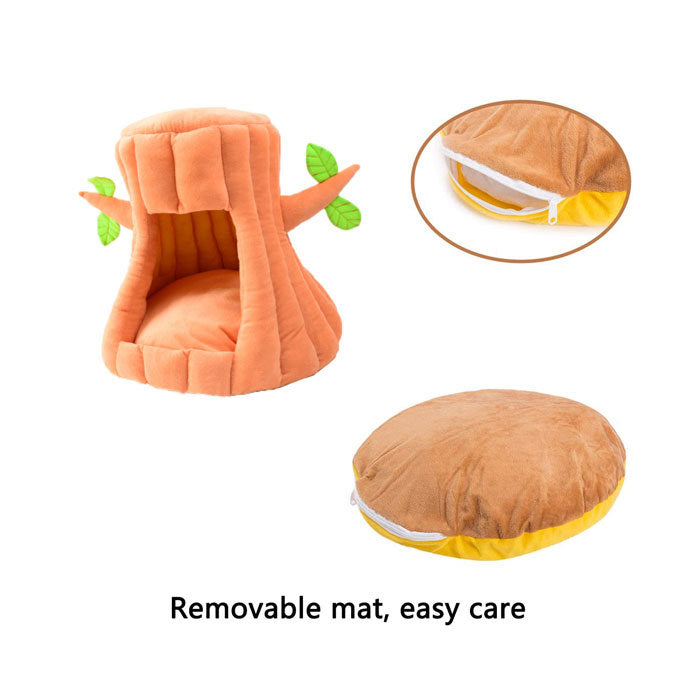 Stump Shape Cozy Pet Bed Warm Sleeping Bed for Cats and Puppy-Orange