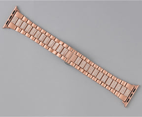 SZZ Bling Watch Band Business Stainless Steel Wristbands for Apple IWatch Series SE/1/2/3/4/5/6 For Women-Rose Gold
