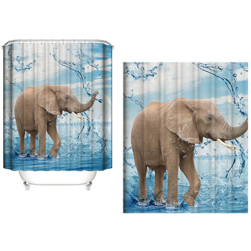 3D Printing Elephant Shower Curtain Bathroom Decor with 12 Hooks-5