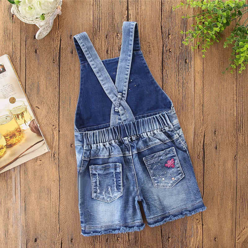 Summer Little Girls Casual Cotton Denim Bib Braces Rompers-Blue