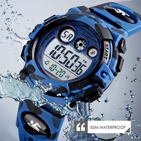 Kids Digital Sport Watches Outdoor Shockproof Military Child Watch-DarkBlue