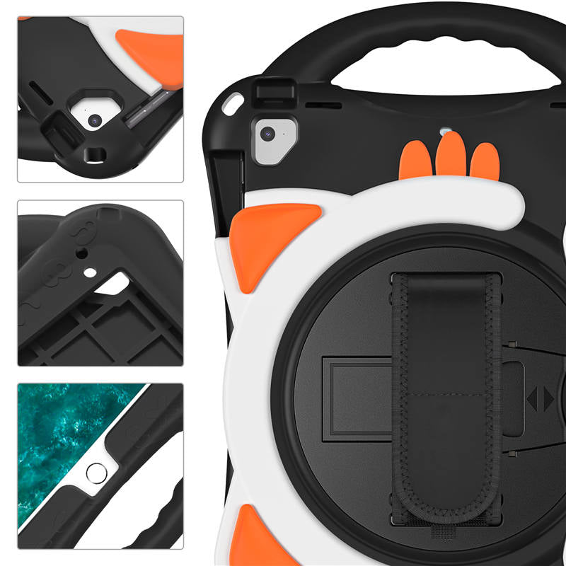 CatA iPad Silicone Case For iPad Pro 9.7 inch Air1/2 Built-in Handle Stand With a Strap-Black Orange