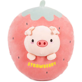 Piggy Plush Stuffed Animal Pillow-Cute Strawberry Squishy Hugging Plushie-Gifts for Kids