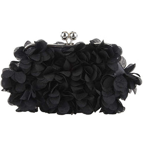 Clutch Evening Bags Floral Appliques Crossbody Bag For Women-Black