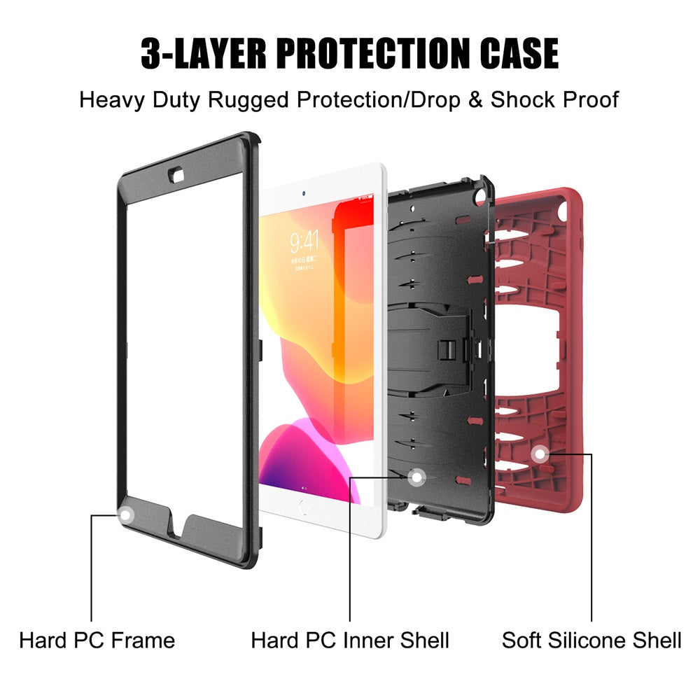 Shock Wave Kickstand Case Anti-Fall Protection With Pencil Holder+Cap For New iPad 7 10.2inch(2019)-Red