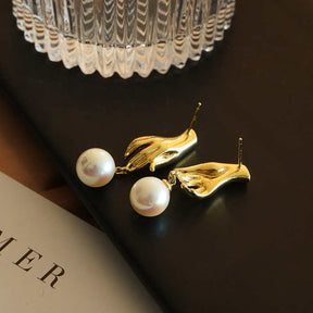 Goldfinger Pearl Drop Earrings Fashion Stud for Women