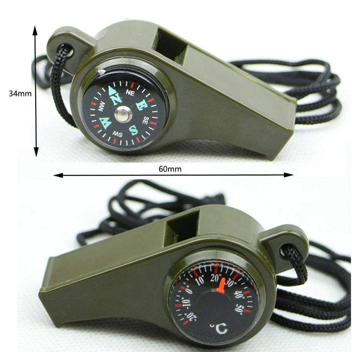 3-in-1 Survival Whistle  with Compass and Thermometer