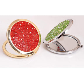 Rhinestone Magnifying Compact Makeup Mirror 2X/1X Mirror-White