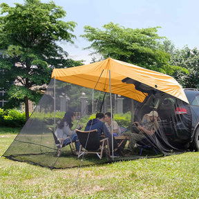 Portable Car Awning Sun Shelter with Mosquito Net for Camping-Orange