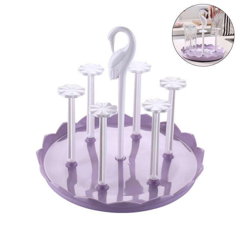 Kitchen Drain Cup Holder Plastic Swan Head Assembled Mug Rack-Purple