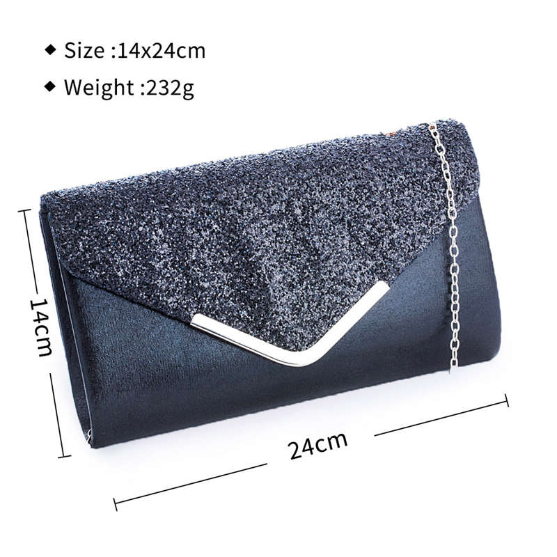 Women Evening Envelope Clutch Prom Sequin Shoulder Cross Body Bag-Black