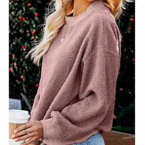 Womens Plush Sweater Casual Round Neck Sweatshirt Pullover-Purple