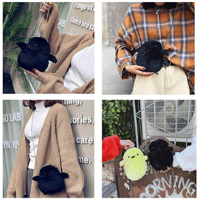 Women Cute Chick Plush Crossbody Bag Chic Small Cell Phone Wallet For Girls-Black