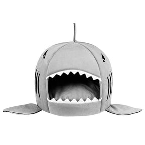 Pet Bed Shark Covered Cave House for Small Pets Puppy Kitten with Water Resistant Bottom-Grey