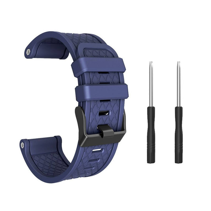 Soft Silicone Watch Strap For Garmin Fenix 2 Easy Fit 26mm Width Smart Watch Accessories Black Buckle-Dark Blue