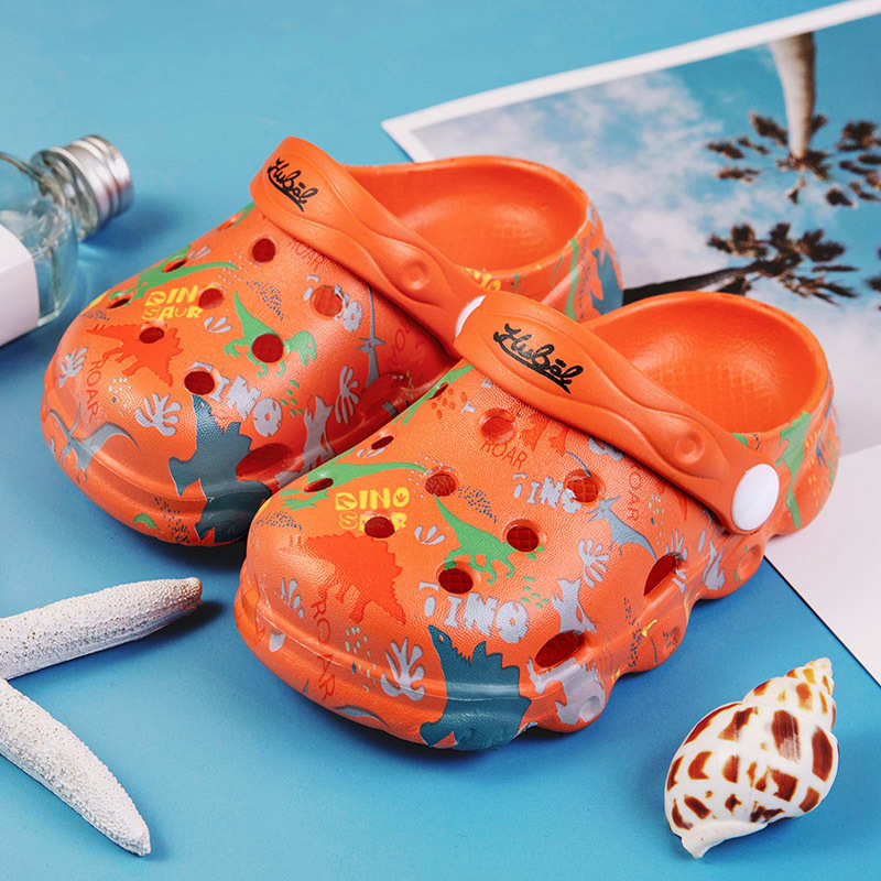 Kids Cute Cartoon Hole Shoes Little Dinosaur Beach Pool Slippers Boys and Girls-Orange