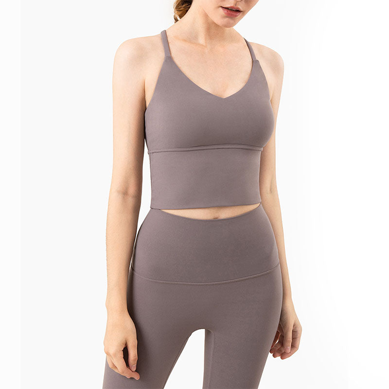Longline Sports Bras Padded Comfortable Fitness Crop Tank Tops-Lunar Rock