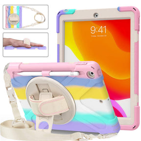 iPad Case With Pencil Stand+Rotating Stand+Shoulder Strap For iPad10.2 Inch 2020/2019-Pink