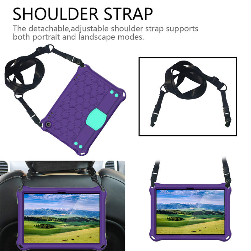 Hive Kindle Fire HD8/HD8 Plus (2020) Tablet Case Durable Stand Cover With Shoulder Strap-PurpleAqua