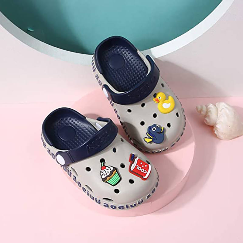 Toddler Sandals Boys Girls Cute Cartoon Kids Slippers-Grey