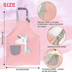 Kids Waterproof Art Apron for Painting Cooking Feeding with Matchin Sleeves-Deer