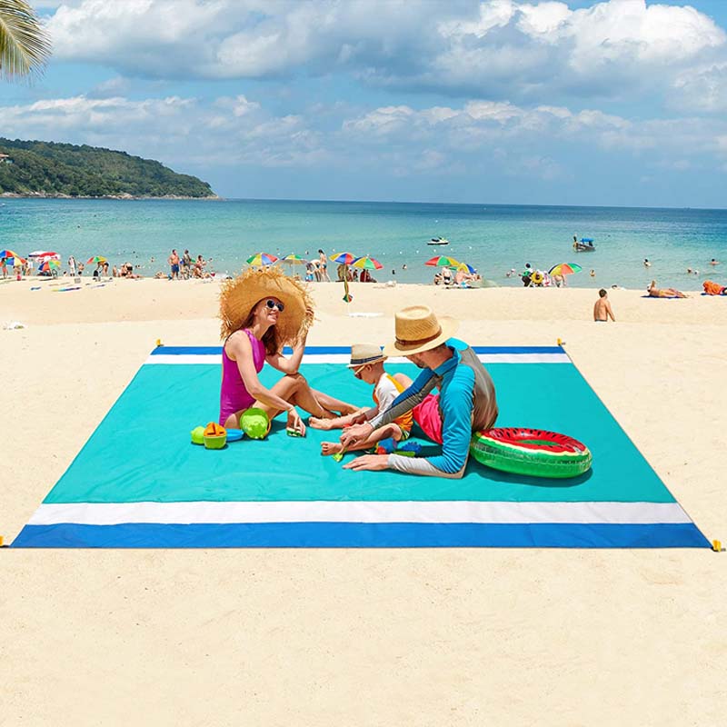 Sand Free Beach Blanket 82 x79inches Portable Waterproof Beach Mat-Lake Blue