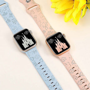 2 Pcs Cartoon Engraved Bands Silicone Castle Pattern for Apple Watch-5