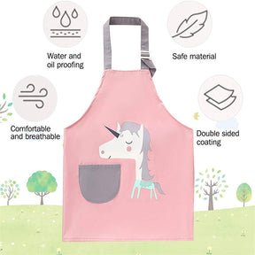 Kids Waterproof Art Apron for Painting Cooking Feeding with Matchin Sleeves-Cat