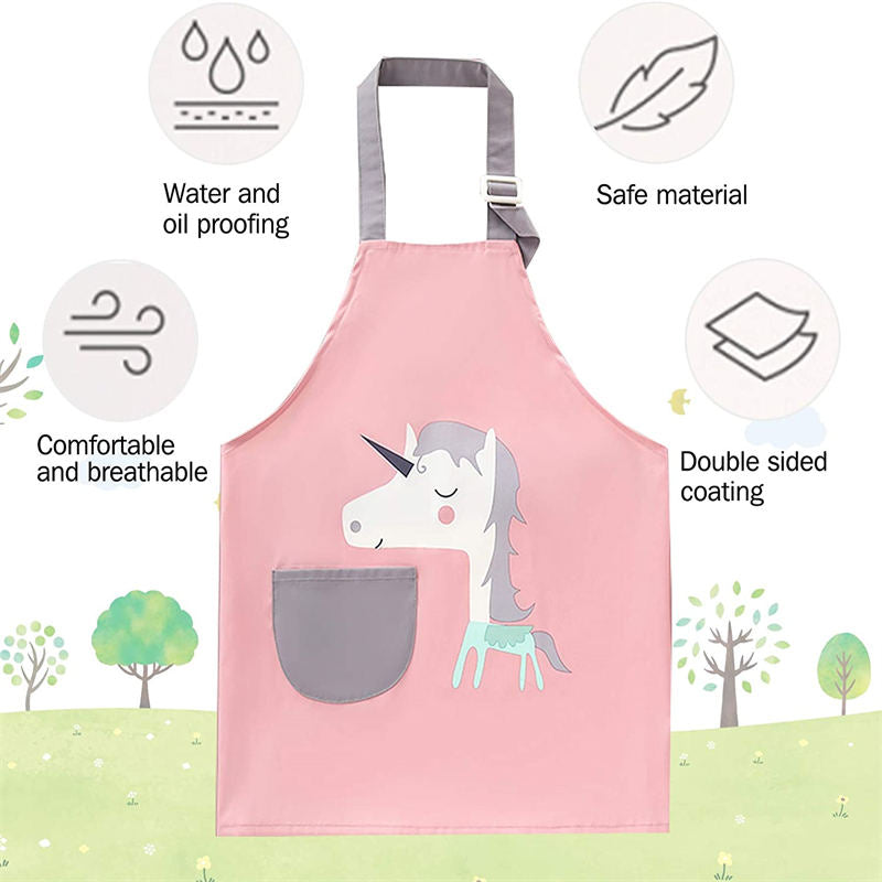 Kids Waterproof Art Apron for Painting Cooking Feeding with Matchin Sleeves-Cat