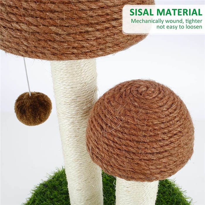 Cat Scratching Post Mushroom Durable Sisal Board with Dangling Ball-Coffee