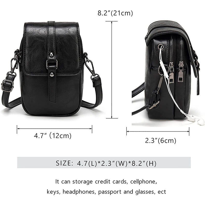 Women Vintage Crossbody Phone Bag Small Messenger Shoulder Bag-Black