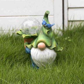 Garden Resin Dwarf Statue Magic Ball with Solar LED Lightsuitable Weatherproof for Outdoor Garden Craft Lights