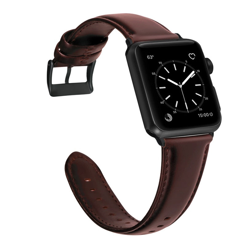 Oil Wax Leather Watch Strap For Apple iWatch-Red Brown