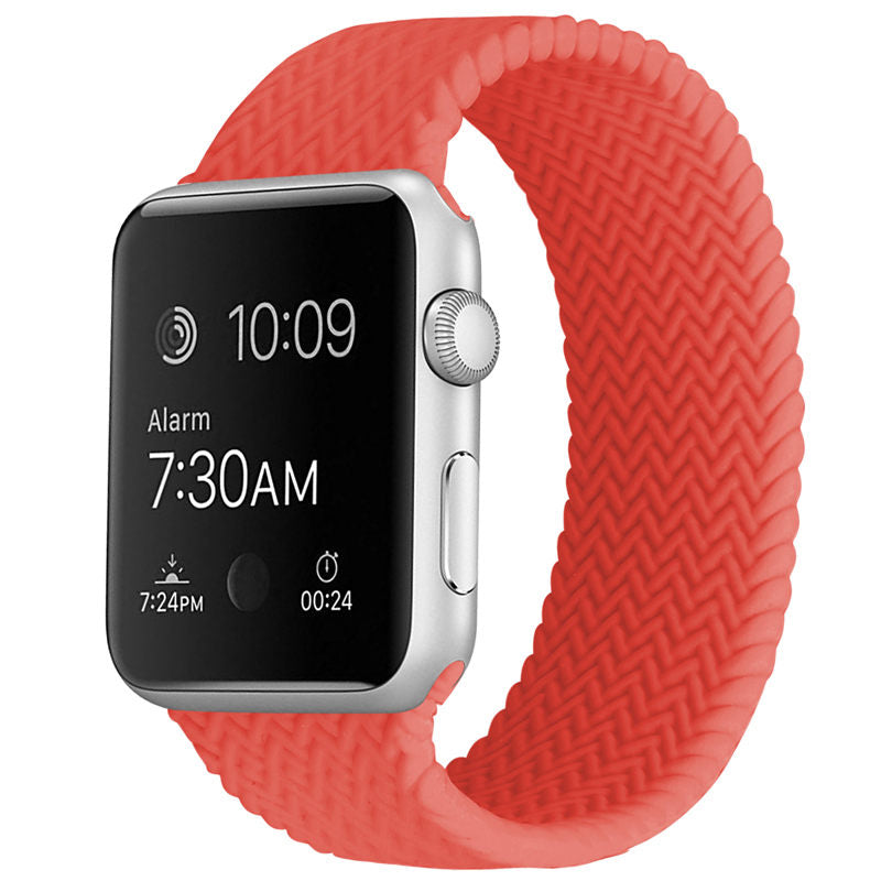 Soft Silicone Solo Loop Braided Wristbands Replacement Strap for iWatch Series SE/6/5/4/3/2/1-FreshPink