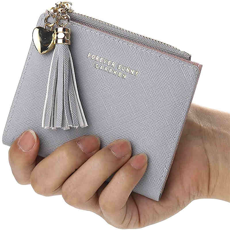 Women Small Wallet RFID Bifold Compact Wallet-Grey