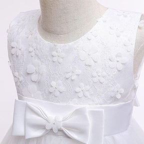 Girls Tulle Lace Flower Princess Wedding Dress For Toddler And Baby Girl-White